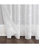 Delia Embroidered Floral Sheer Rod Pocket Curtain