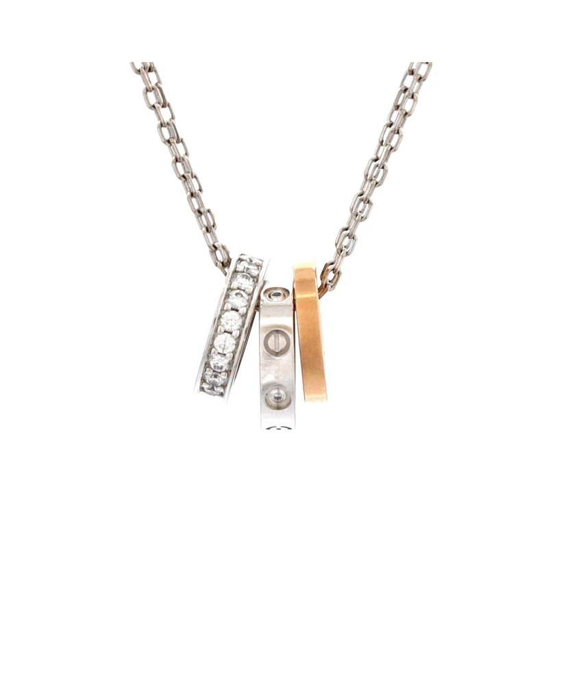 Pre-Owned Cartier Love 3 Ring Pendant Necklace 18K Rose Gold and 18K White Gold with Diamonds