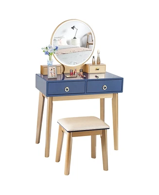 Makeup Vanity Table Set with Touch Screen Dimming Mirror and 3 Color Lighting Modes