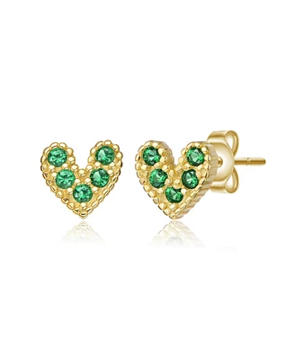 Kids 14K Gold Plated with Colored Cubic Zirconia Accents Heart Stud Earrigns