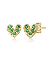 Kids 14K Gold Plated with Colored Cubic Zirconia Accents Heart Stud Earrigns
