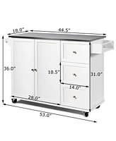Kitchen Island 2-Door Storage Cabinet with Drawers and Stainless Steel Top