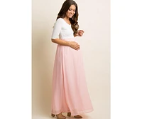 PinkBlush Petite Light Pink Chiffon Colorblock Maternity Maxi Dress