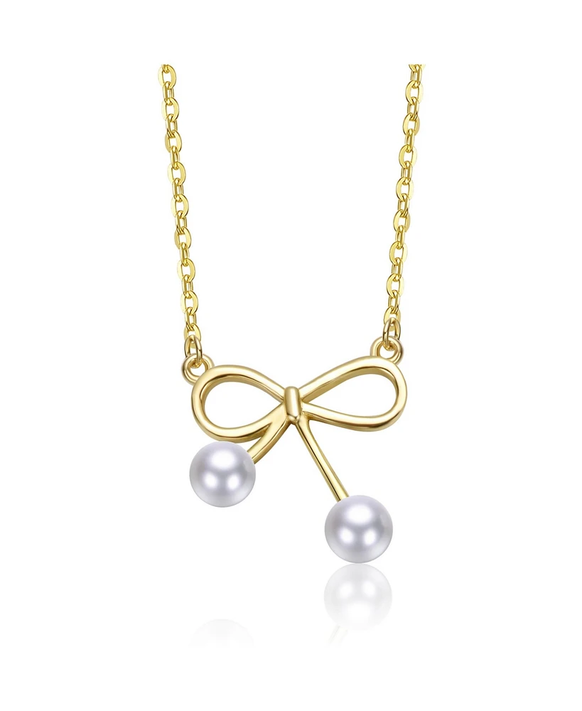 Kids 14K Gold Plated with Dual White Pearl Bow Necklace