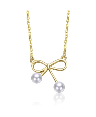 Kids 14K Gold Plated with Dual White Pearl Bow Necklace