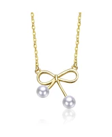 Kids 14K Gold Plated with Dual White Pearl Bow Necklace