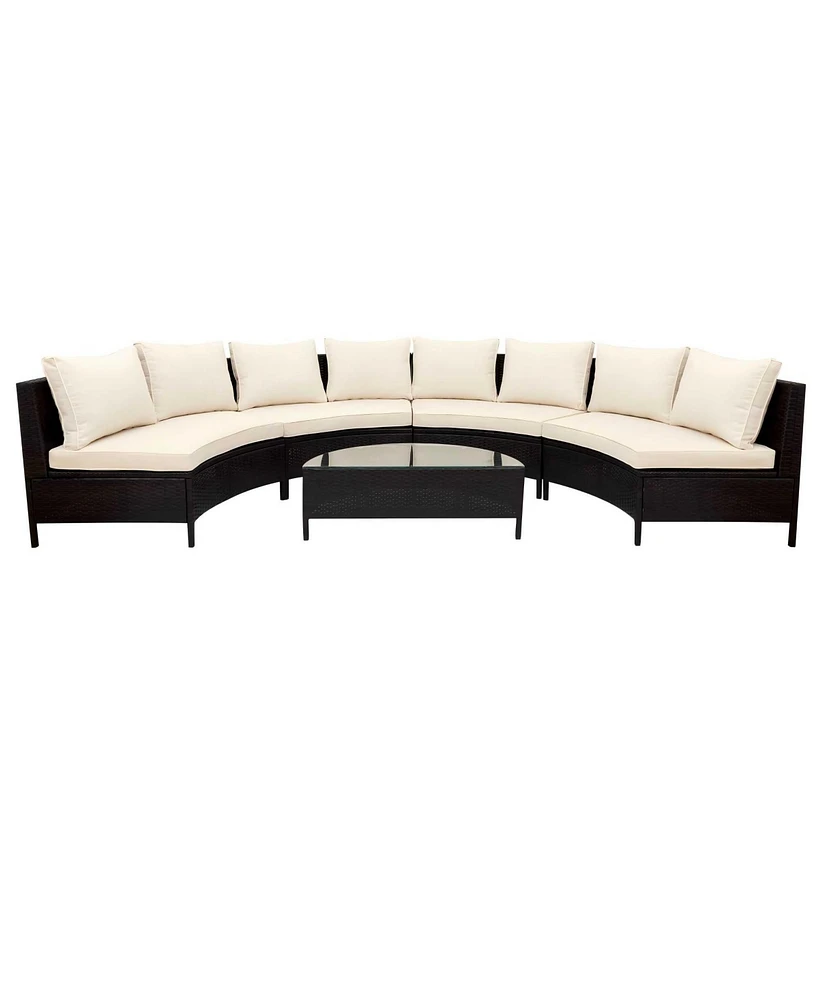 5-Piece Outdoor Sectional Sofa Set with Half-Moon Glass Table, Cushions & Pillows