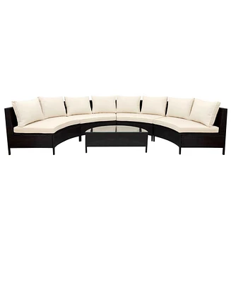 5-Piece Outdoor Sectional Sofa Set with Half-Moon Glass Table, Cushions & Pillows