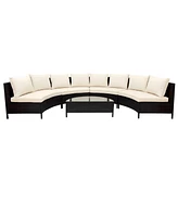 5-Piece Outdoor Sectional Sofa Set with Half-Moon Glass Table, Cushions & Pillows