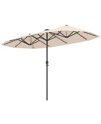 13 Ft Large Patio Umbrella with Led Solar Lights and Crank Handle