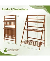 3-Tier Bamboo Ladder Shelf Foldable Plant Flower Bookshelf