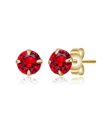 Kids 14K Gold Plated with Colored Round Cubic Zirconia Stud Earrings