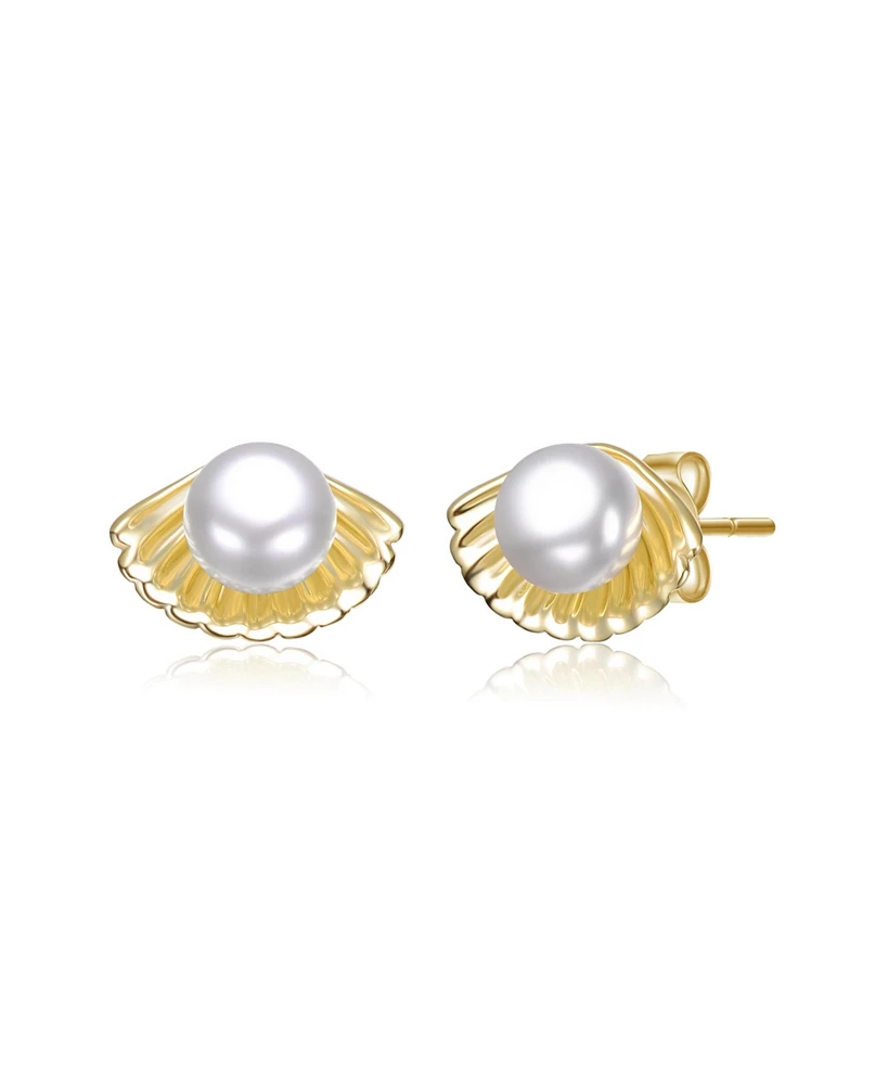 Kids 14K Gold Plated with White Pearl Shell Stud Earrings