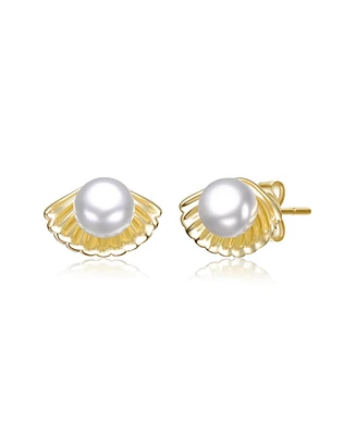 Kids 14K Gold Plated with White Pearl Shell Stud Earrings