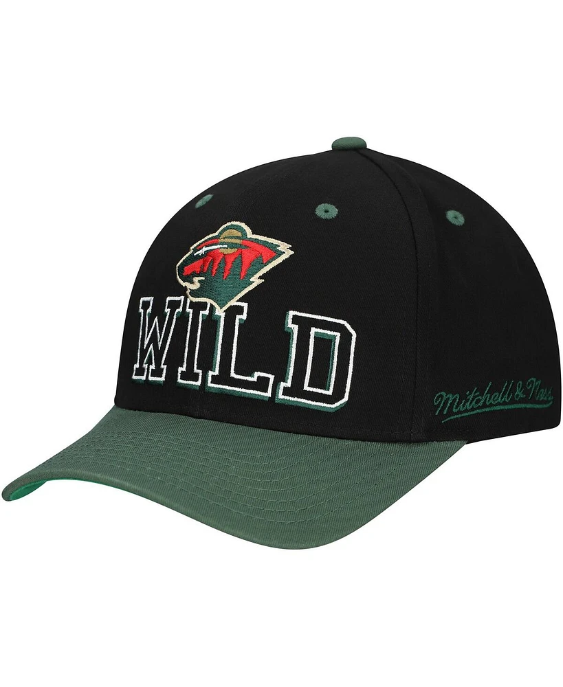 Mitchell & Ness Men's Black/Green Minnesota Wild Backside Script 2-Tone Pro Crown Adjustable Hat