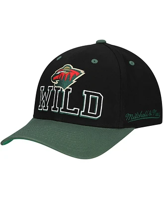 Mitchell & Ness Men's Black/Green Minnesota Wild Backside Script 2-Tone Pro Crown Adjustable Hat