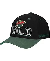 Mitchell & Ness Men's Black/Green Minnesota Wild Backside Script 2-Tone Pro Crown Adjustable Hat