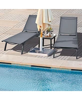 Gymax Set of 2 Patio Chaise Lounge Chair Aluminum Adjustable Recliner w/ Wheels