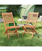 Gymax Set of 2 Indonesia Teak Wood Outdoor Chair Folding Portable Patio Chair w/ Slatted Seat & Back
