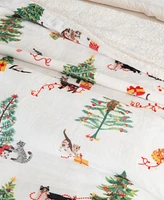 Linery & Co. Velvet Plush Fleece Reversible Sherpa Holiday Printed Throw