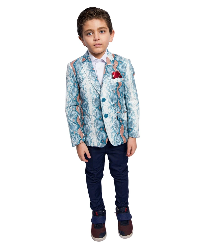 Elie Balleh Boys Blue Slim Fit Snakeskin Blazer