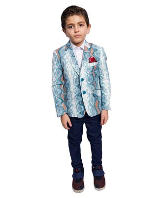 Elie Balleh Boys Blue Slim Fit Snakeskin Blazer