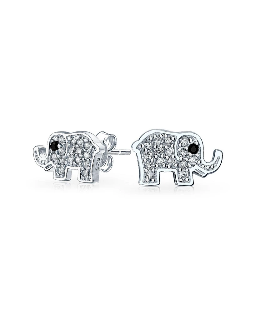 Bling Jewelry Tiny Pave Cz Stud Earrings: Good Luck Wise Elephant in Sterling Silver