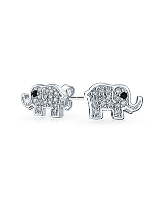 Bling Jewelry Tiny Pave Cz Stud Earrings: Good Luck Wise Elephant in Sterling Silver