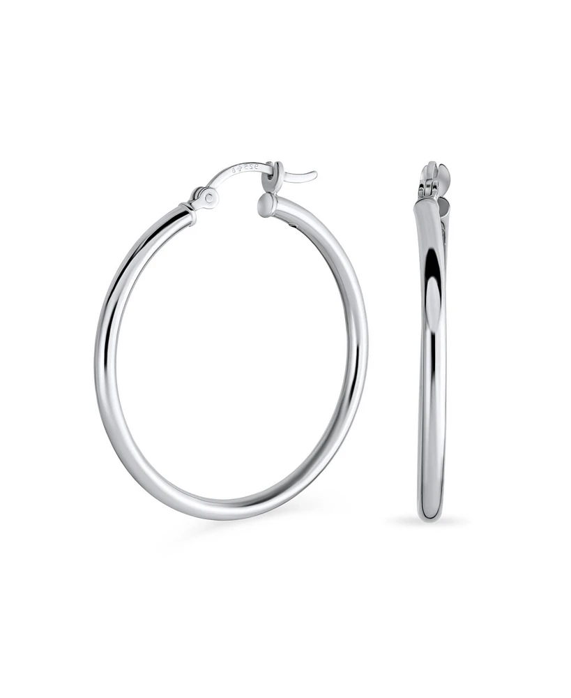 Bling Jewelry Minimalist Round Tube Hoop Huggie Earrings in Polished Sterling Silver 1.5 Inch
