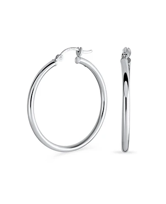 Bling Jewelry Minimalist Round Tube Hoop Huggie Earrings in Polished Sterling Silver 1.5 Inch