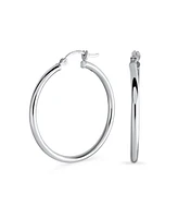 Bling Jewelry Minimalist Round Tube Hoop Huggie Earrings in Polished Sterling Silver 1.5 Inch