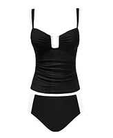 Cupshe Women's U Wire Color Block Mid Rise Bottom Tankini Sets