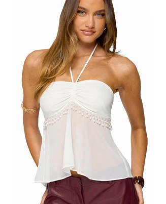 Edikted Women's Sheer Chiffon Babydoll Halter Top