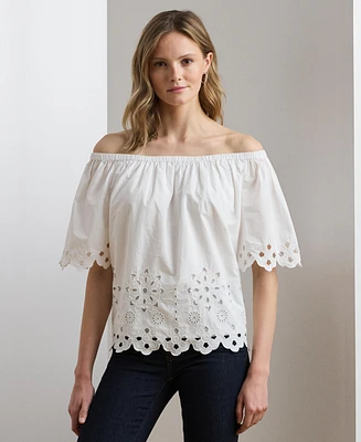 Lauren Ralph Women's Eyelet Cotton Off-the-Shoulder Blouse