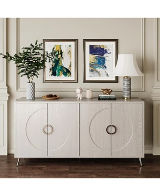 Modern Lacquered 4 Door Wooden Cabinet Sideboard Buffet Server Cabinet Storage Cabinet, for Living Room, Entryway, Hallway, Office, Kitchen and Dining