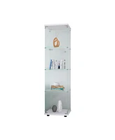 Glass Display Cabinet 4 Shelves with Door, Floor Standing Curio Bookshelf for Living Room Bedroom Office, 64.7" 16.7" 14.3" white