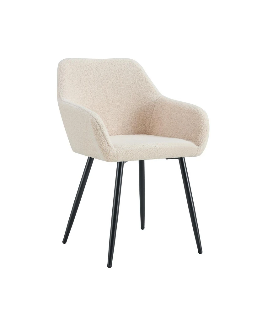 Leisure Modern Living Dining Room Accent Arm Chairs Club Guest with strong black metal Legs, Set of 2, Teddy fabric beige