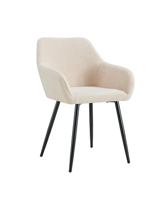Leisure Modern Living Dining Room Accent Arm Chairs Club Guest with strong black metal Legs, Set of 2, Teddy fabric beige