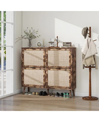 4 Door Shoe Rack, Freestanding Modern Shoe Storage Cabinet