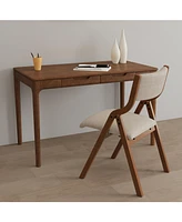 Folding Dining Chairs 2-Pack - Cream Taupe/Walnut