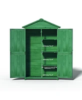 Outdoor 35.6"x 18.1"x 66.15" L Wood Storage Shed, Garden Tool Cabinet with Waterproof Asphalt Roof, Double Doors, Multiple-tier Shelves,Forest Green