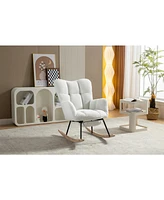 Teddy Fabric Rocking Chair With Adjustable Footrest,Ivory
