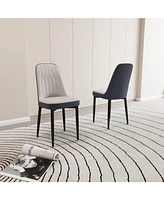 Set of 2 Modern Dining Chairs with Pu Leather Cushions, Black Metal (White and Blue)