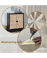 3D Geometric Carved Double-Door Cabinet