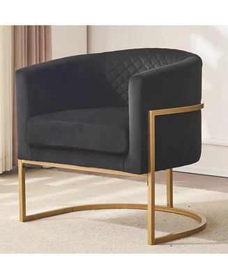 Upholstered velvet chair Gold metal bracket, medieval living room office tea room lounge chair with curved backrest