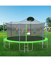 16FT Trampoline with Safety Enclosure Net, Basketball Hoop and Ladder, Large-Scale Trampoline for Kids/Adluts Family Jumping Outdoor Workout