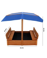 Wood Sandbox with Cover, Sand Box with 2 Bench Seats