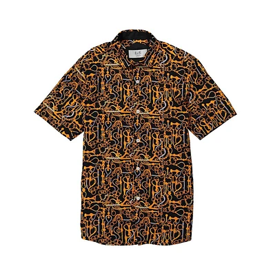 Elie Balleh Big Boys Black Geometric Slim Fit Shirt