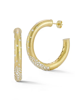 Rachel Zoe 14K Gold Plated Sterling Silver Pave Satin Hoop Earrings