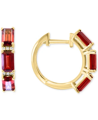 Effy Garnet (2-3/8 ct. t.w.) & Diamond Accent Small Hoop Earrings in 14k Yellow Gold, 0.75"